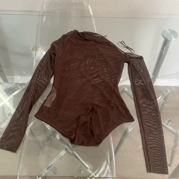 Elegant Brown Sheer Bodysuit - Picture 2 of 3